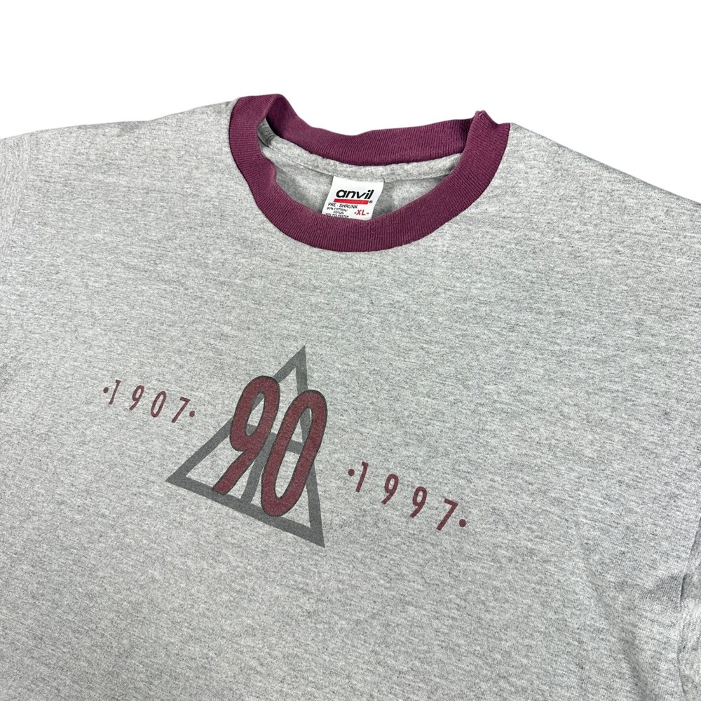 Vintage 90s Anvil Triangle Fraternity Ringer T-Shirt XL Gray Maroon USA Made